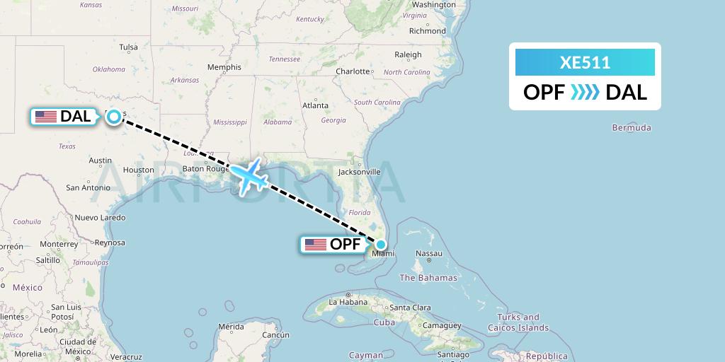 XE511 Jsx Flight Map: Miami to Dallas