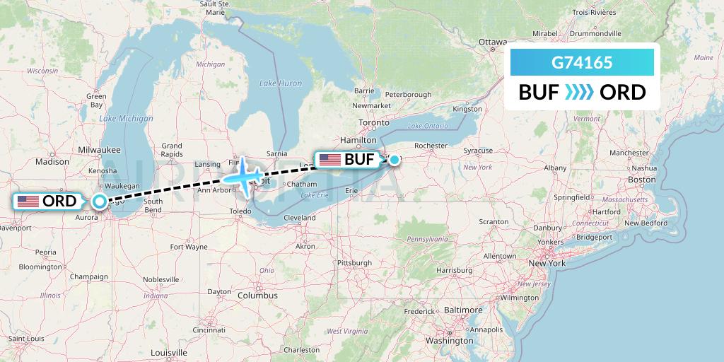 G74165 GoJet Flight Map: Buffalo to Chicago