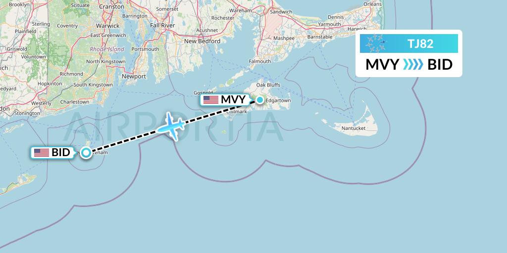 TJ82 Tradewind Aviation Flight Map: Martha's Vineyard to Block Island