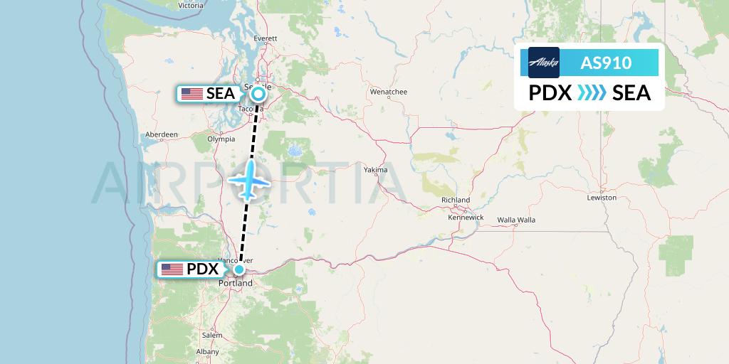 AS910 Alaska Airlines Flight Map: Portland to Seattle