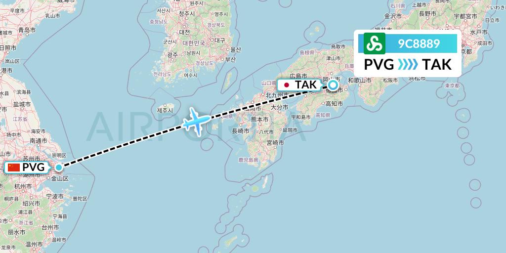 9C8889 Spring Airlines Flight Map: Shanghai to Takamatsu