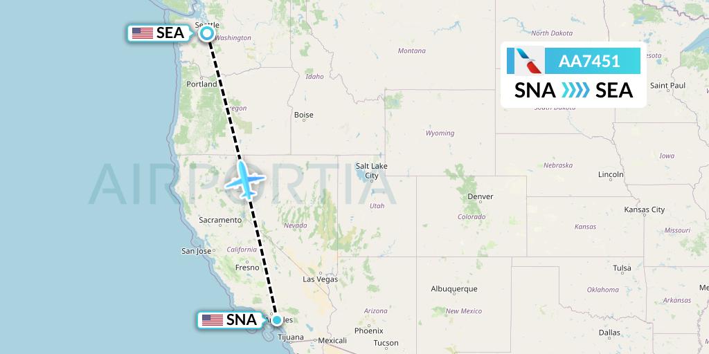 AA7451 American Airlines Flight Map: Orange County to Seattle