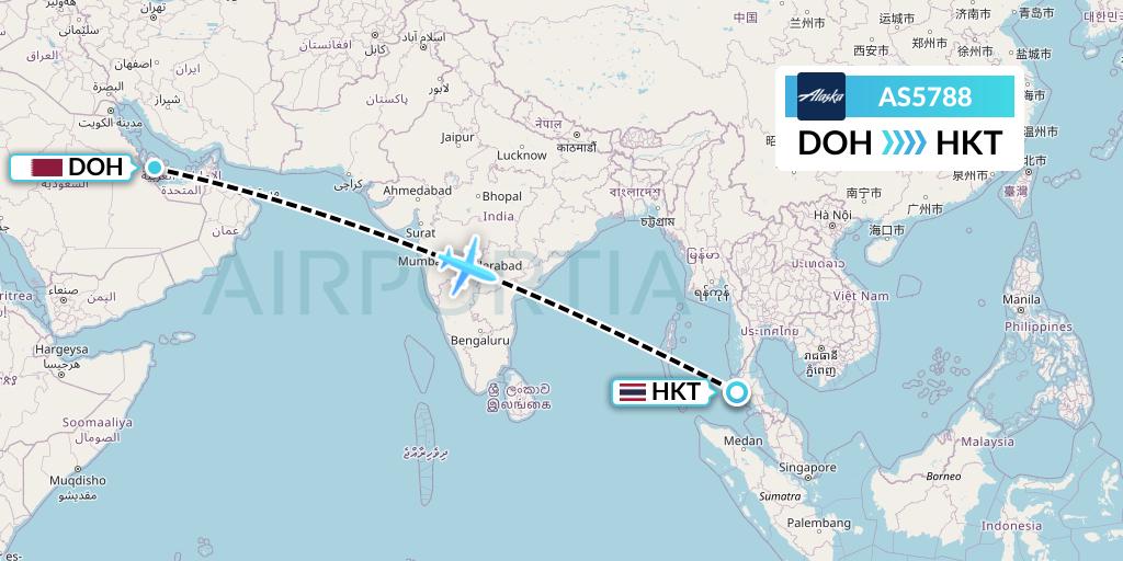 AS5788 Alaska Airlines Flight Map: Doha to Phuket