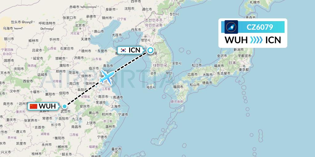 CZ6079 China Southern Airlines Flight Map: Wuhan to Seoul