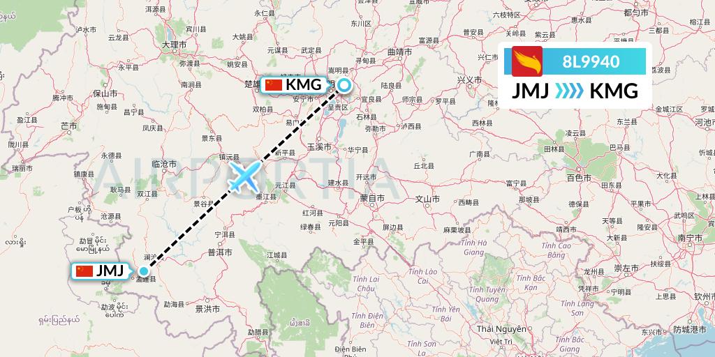 8L9940 Lucky Air Flight Map: Pu'er to Kunming