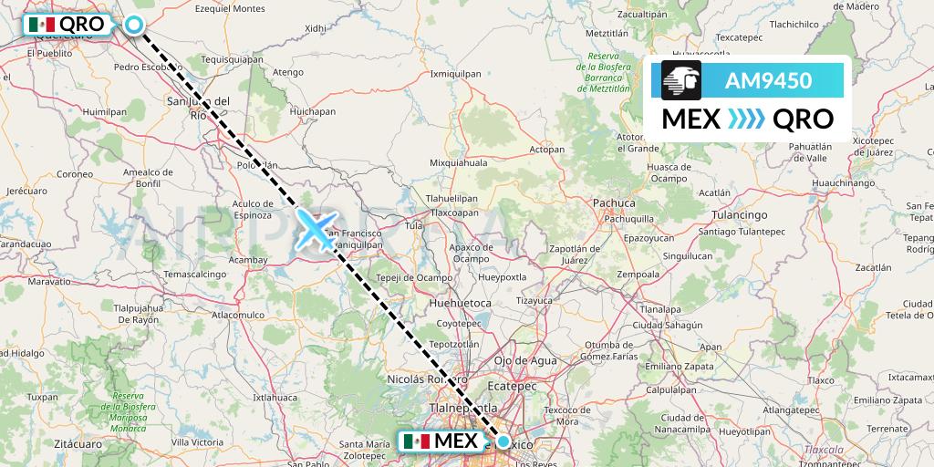 AM9450 Aeromexico Flight Map: Mexico City to Queretaro