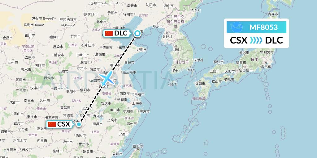 MF8053 Xiamen Airlines Flight Map: Changsha to Dalian