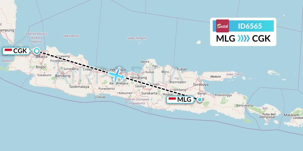 ID6565 Batik Air Flight Map: Malang to Jakarta