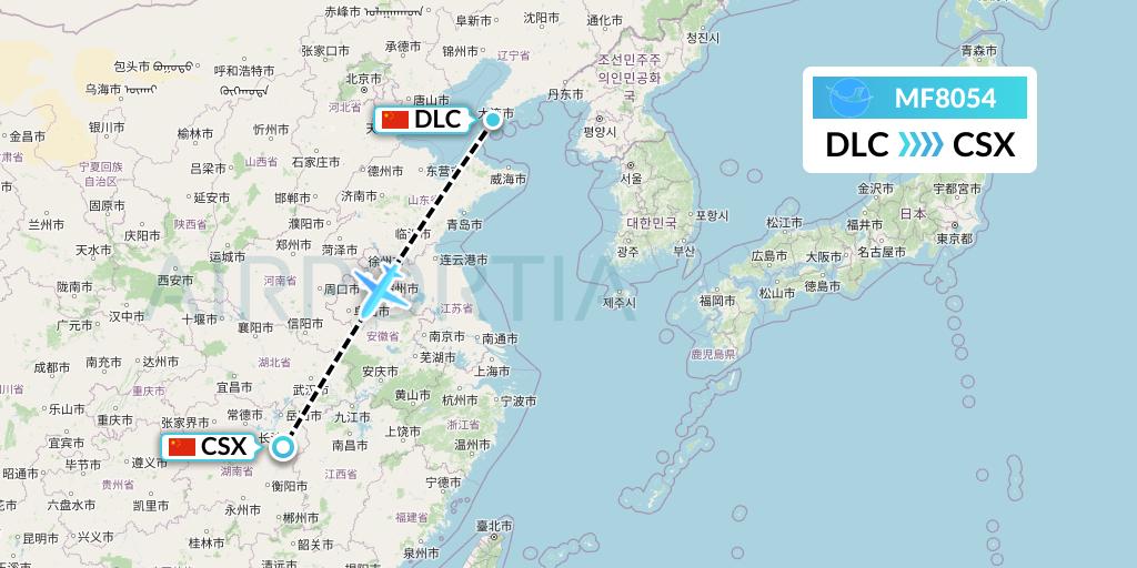 MF8054 Xiamen Airlines Flight Map: Dalian to Changsha