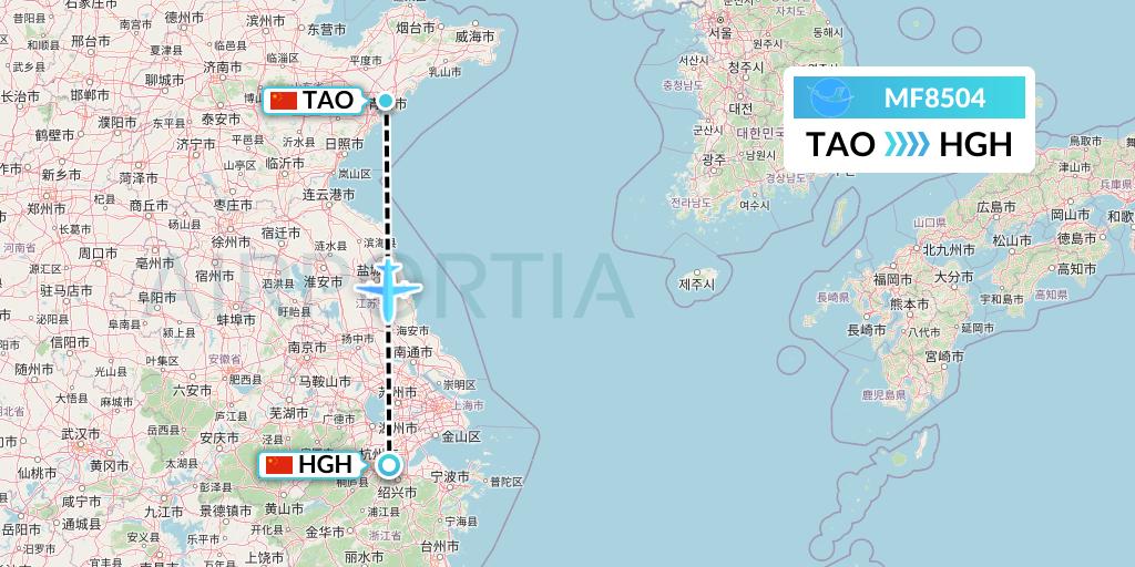 MF8504 Xiamen Airlines Flight Map: Qingdao to Hangzhou
