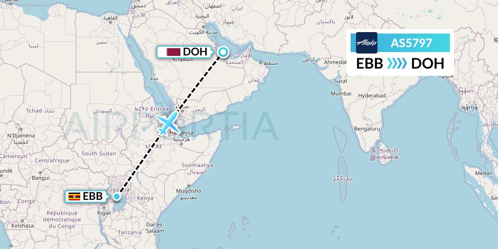 AS5797 Alaska Airlines Flight Map: Entebbe to Doha