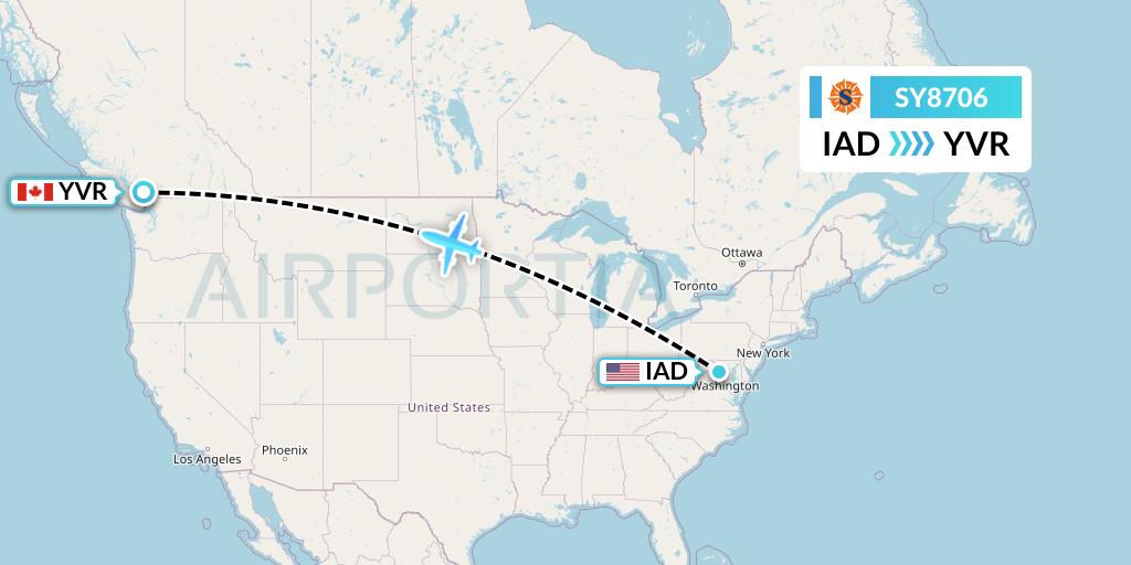 SY8706 Sun Country Airlines Flight Map: Washington to Vancouver