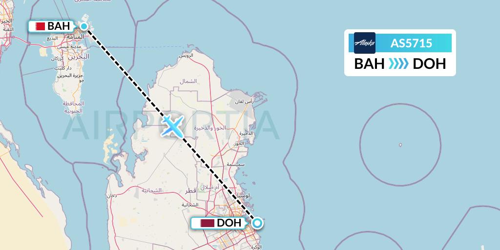 AS5715 Alaska Airlines Flight Map: Bahrain to Doha