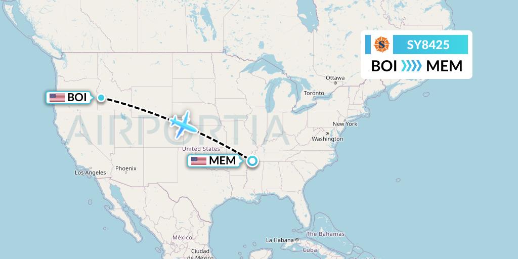 SY8425 Sun Country Airlines Flight Map: Boise to Memphis