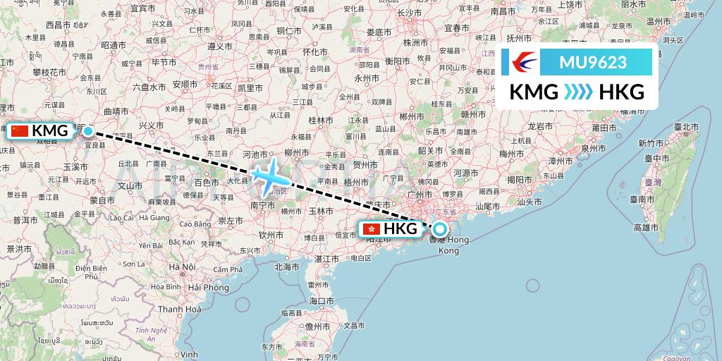 MU9623 China Eastern Airlines Flight Map: Kunming to Hong Kong