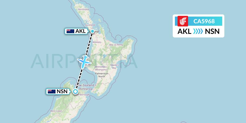 CA5968 Air China Flight Map: Auckland to Nelson
