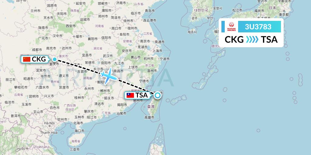 3U3783 Sichuan Airlines Flight Map: Chongqing to Taipei
