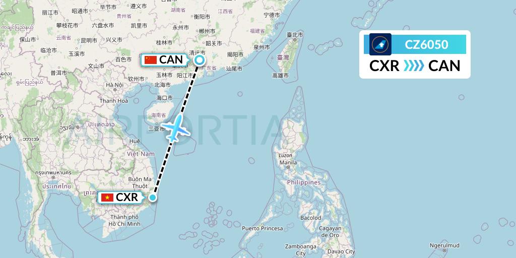 CZ6050 China Southern Airlines Flight Map: Nha Trang to Guangzhou