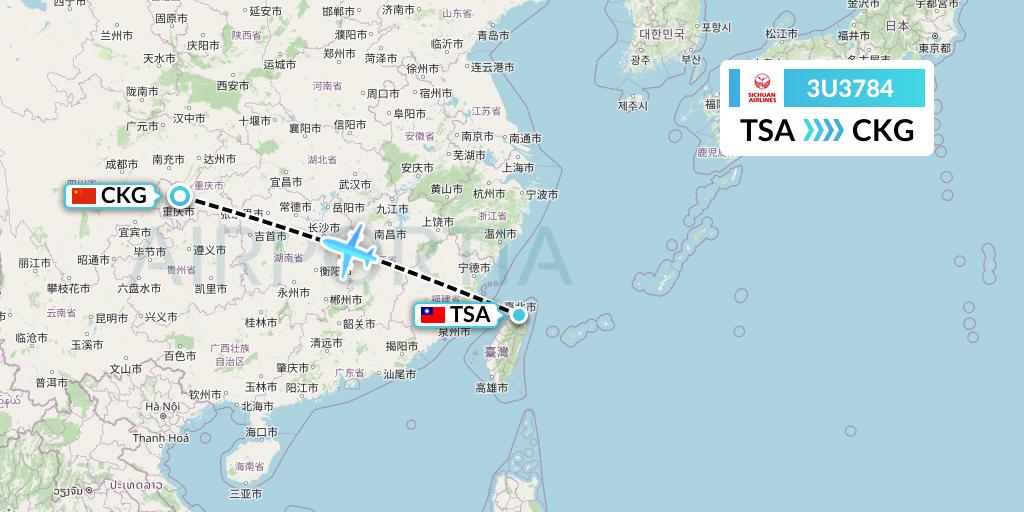 3U3784 Sichuan Airlines Flight Map: Taipei to Chongqing