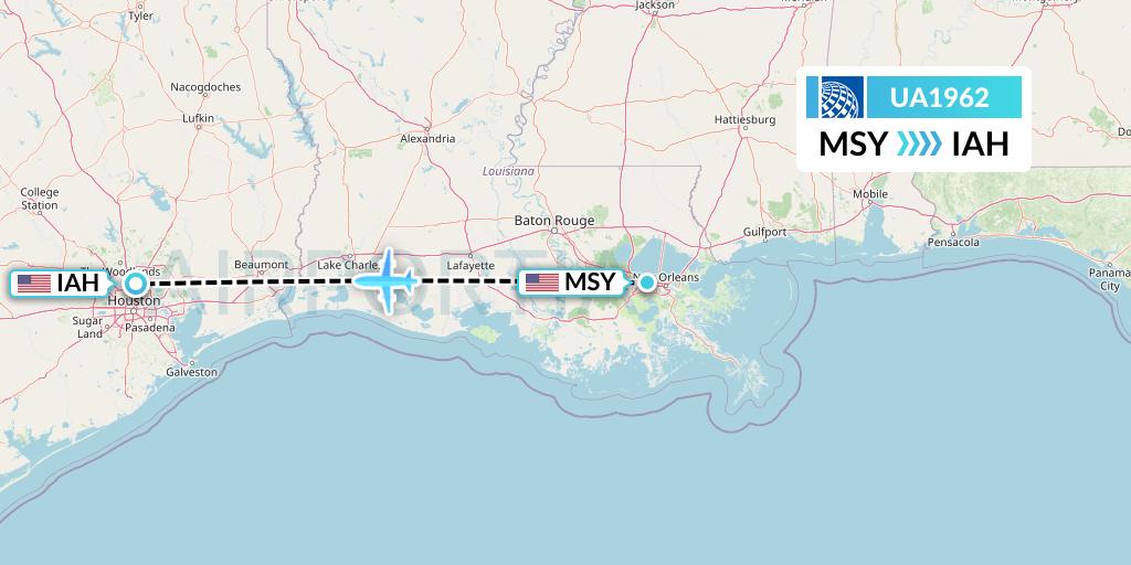 UA1962 United Airlines Flight Map: New Orleans to Houston