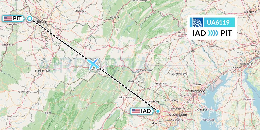 UA6119 United Airlines Flight Map: Washington to Pittsburgh