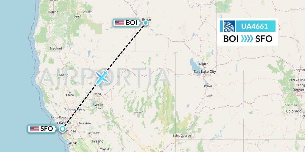 UA4661 United Airlines Flight Map: Boise to San Francisco