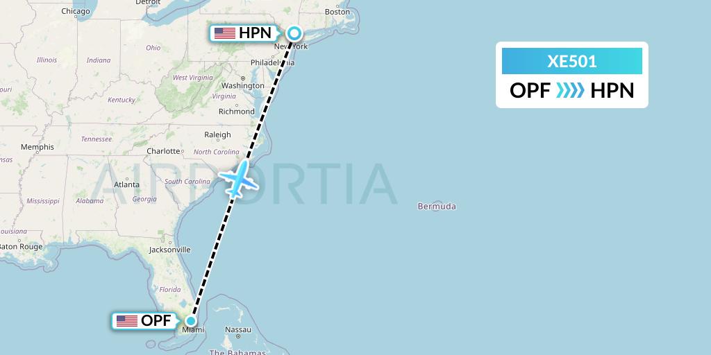 XE501 Jsx Flight Map: Miami to White Plains