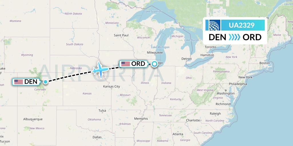 UA2329 United Airlines Flight Map: Denver to Chicago