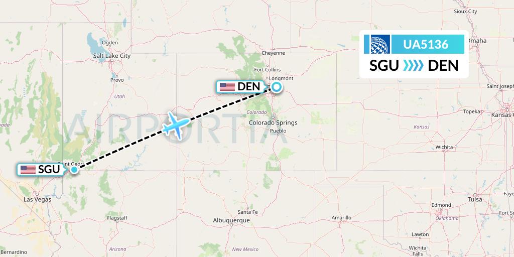 UA5136 United Airlines Flight Map: St. George to Denver