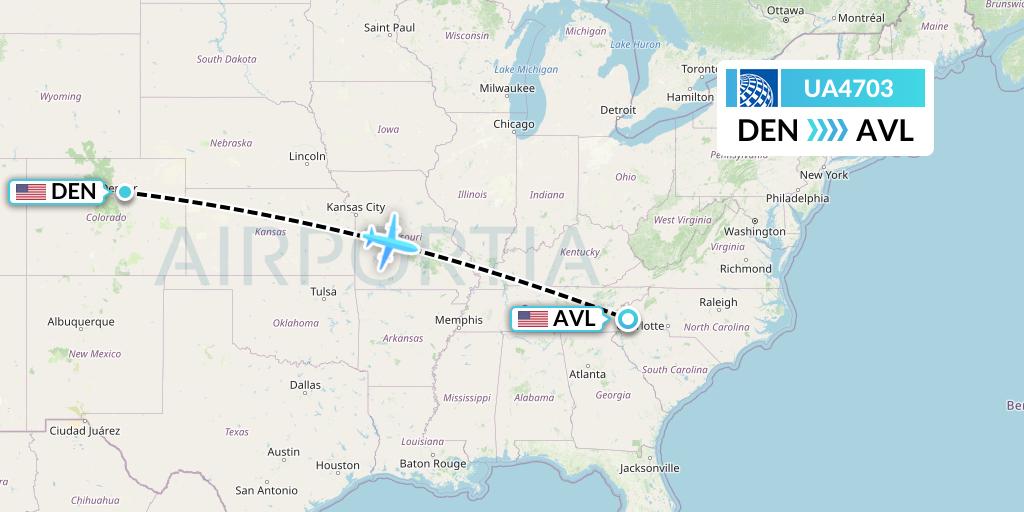 UA4703 United Airlines Flight Map: Denver to Asheville