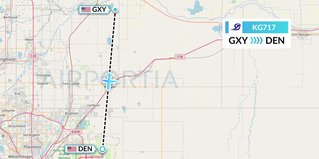 KG717 Key Lime Air Flight Map: Greeley to Denver