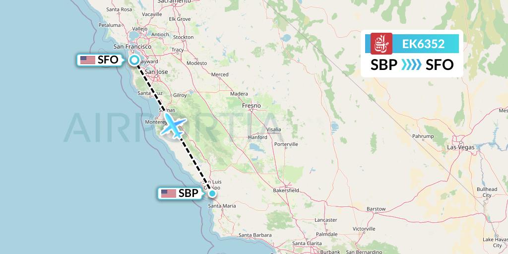 EK6352 Emirates Flight Map: San Luis Obispo to San Francisco