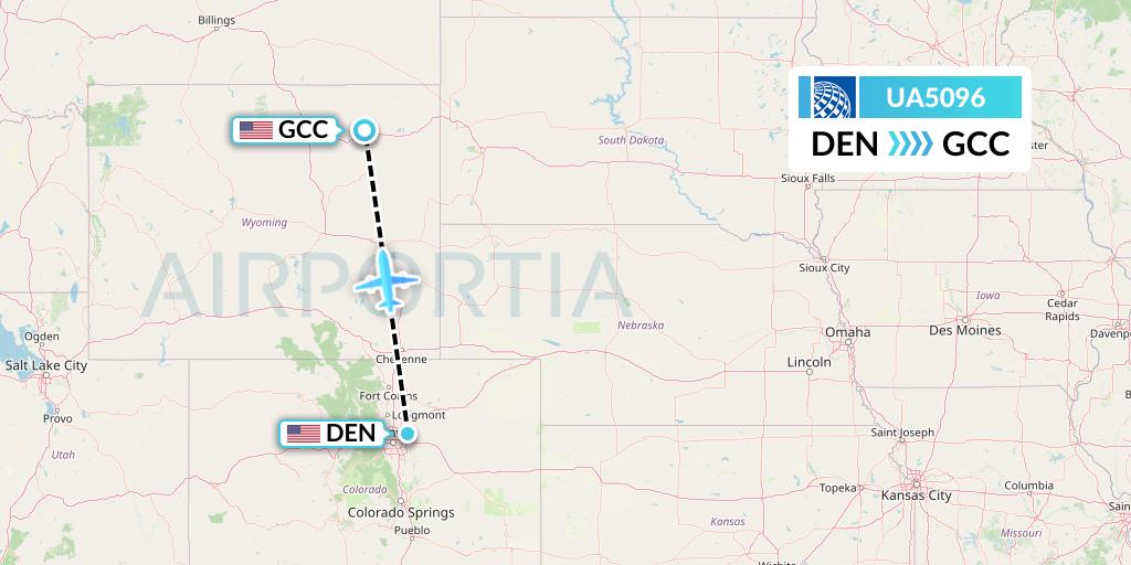 UA5096 United Airlines Flight Map: Denver to Gillette