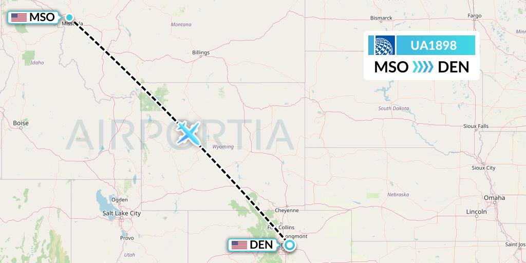 UA1898 United Airlines Flight Map: Missoula to Denver