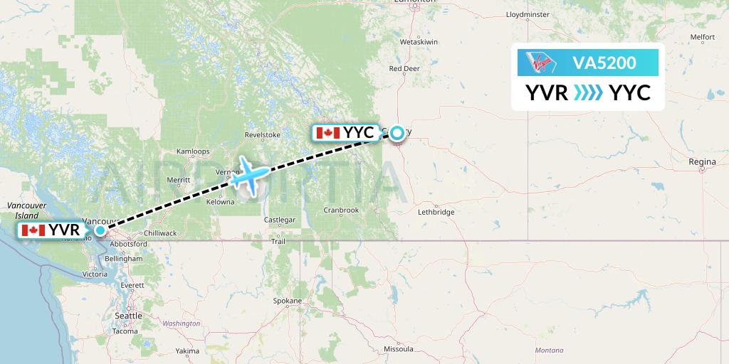 VA5200 Virgin Australia Flight Map: Vancouver to Calgary