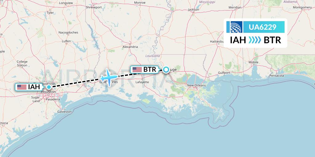 UA6229 United Airlines Flight Map: Houston to Baton Rouge