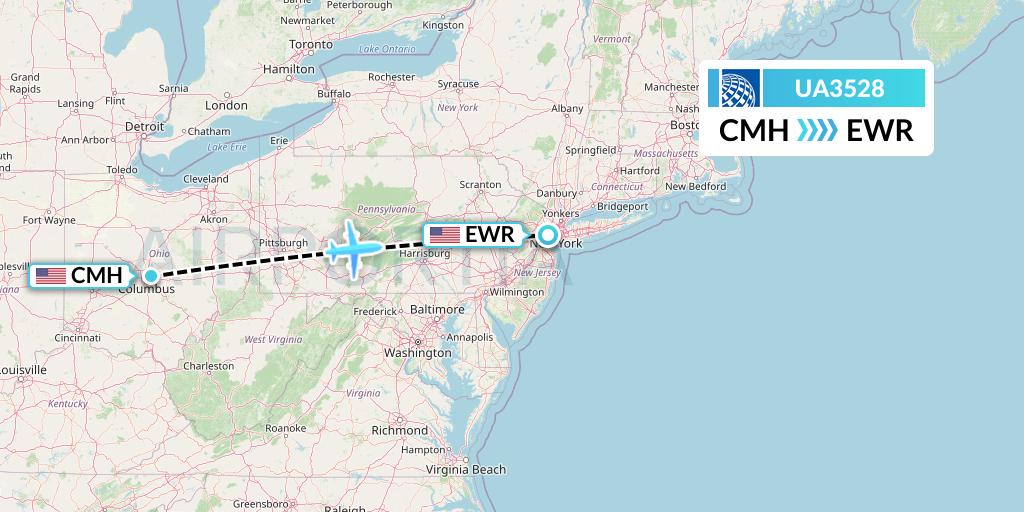 UA3528 United Airlines Flight Map: Columbus to New York