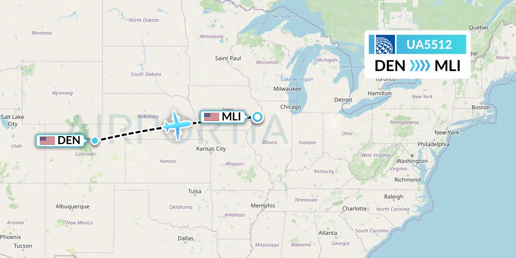 UA5512 United Airlines Flight Map: Denver to Moline