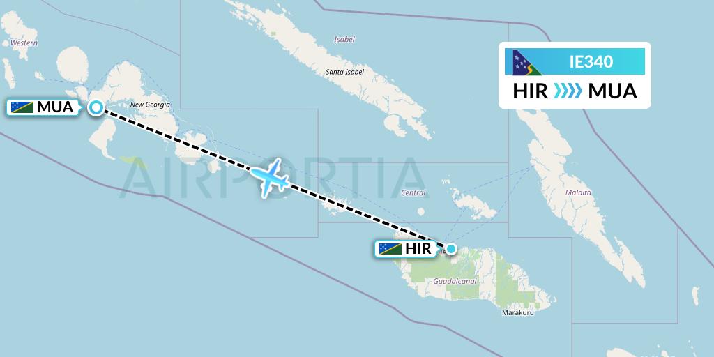 IE340 Solomon Airlines Flight Map: Honiara to Solomon Islands