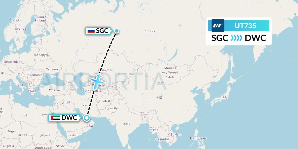 UT735 UTair Flight Map: Surgut to Dubai