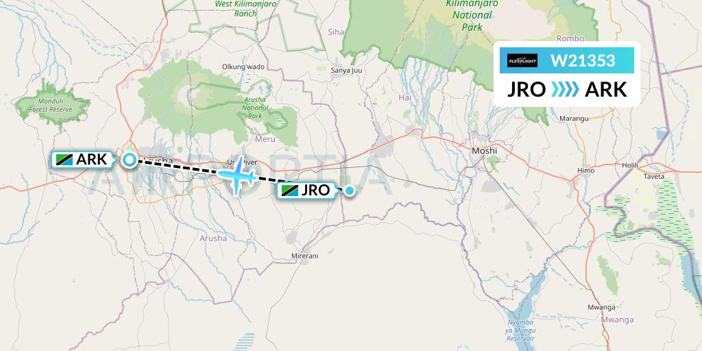 W21353 Flex Flight Flight Map: Kilimanjaro to Arusha