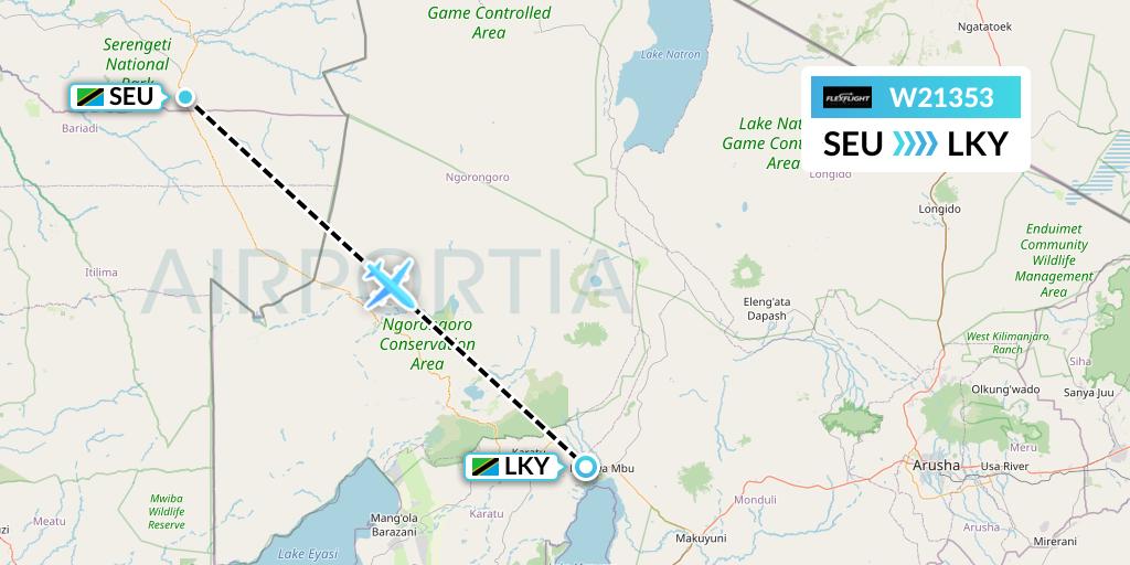 W21353 Flex Flight Flight Map: Seronera to Lake Manyara National Park