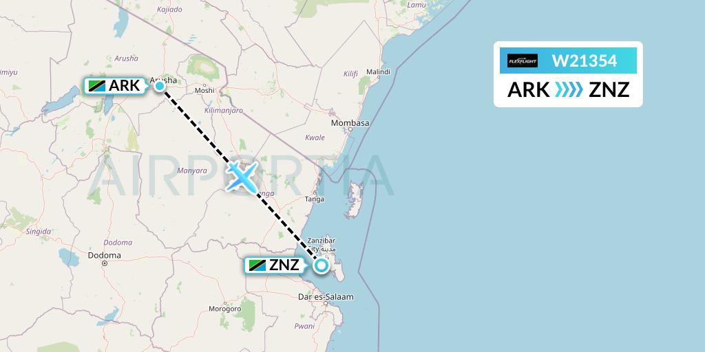 W21354 Flex Flight Flight Map: Arusha to Zanzibar