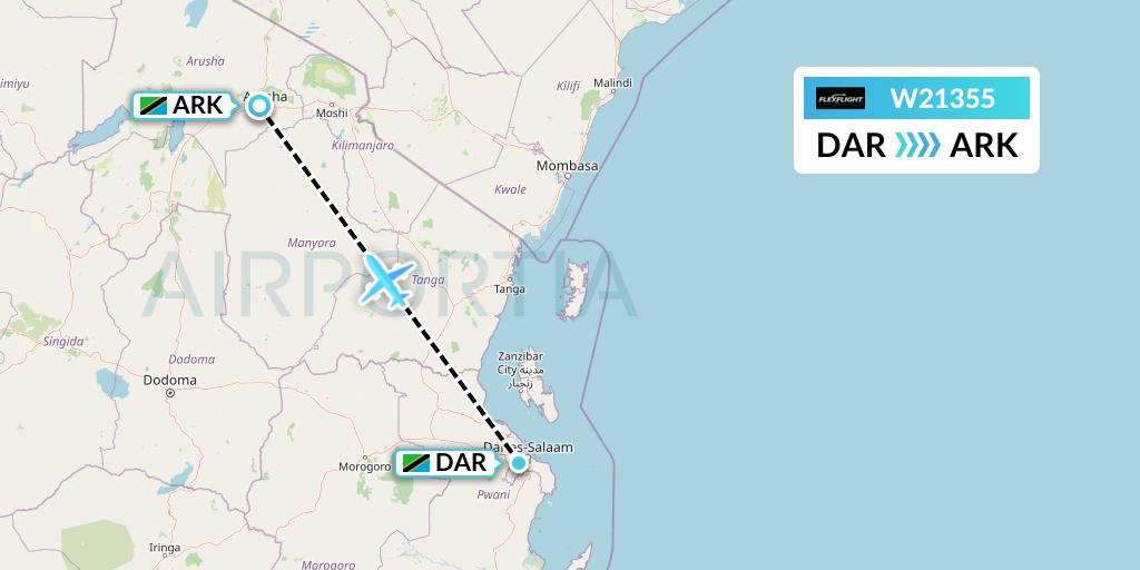 W21355 Flex Flight Flight Map: Dar-es-Salaam to Arusha