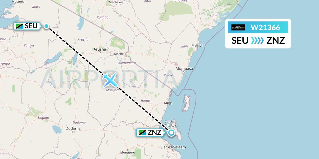W21366 Flex Flight Flight Map: Seronera to Zanzibar