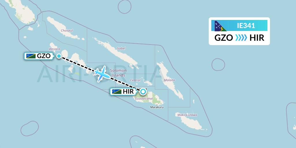 IE341 Solomon Airlines Flight Map: Gizo to Honiara