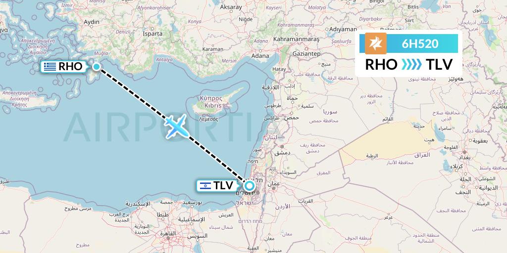 6H520 Israir Airlines Flight Map: Rhodes to Tel Aviv