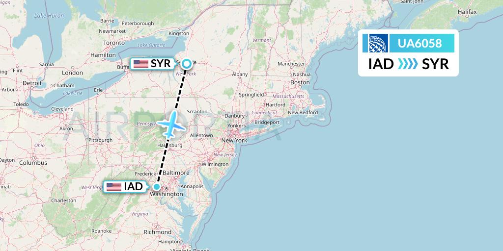 UA6058 United Airlines Flight Map: Washington to Syracuse