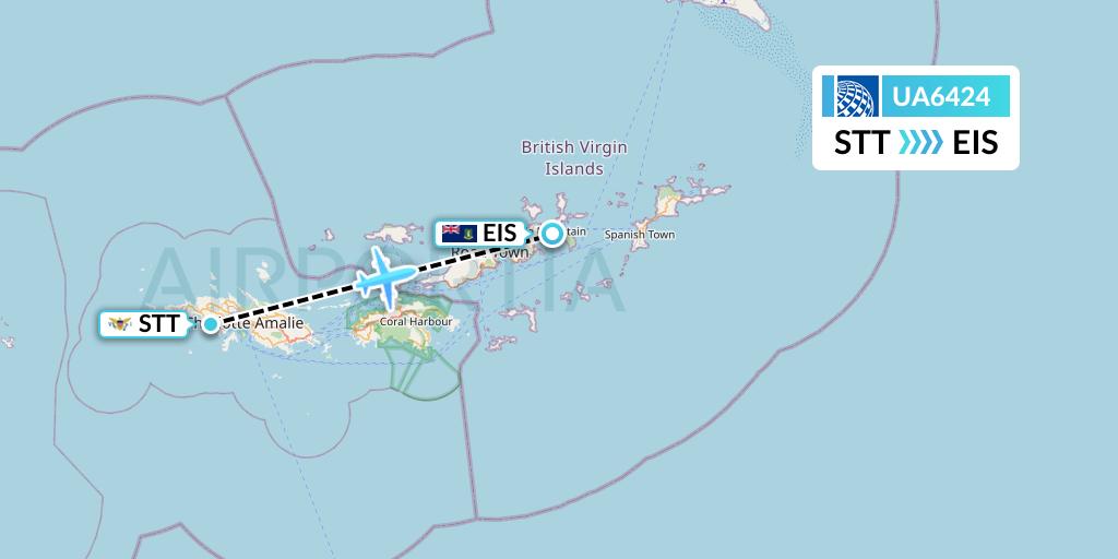 UA6424 United Airlines Flight Map: St. Thomas to Beef Island