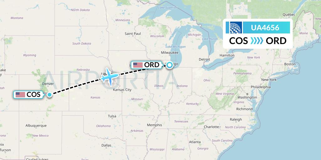 UA4656 United Airlines Flight Map: Colorado Springs to Chicago